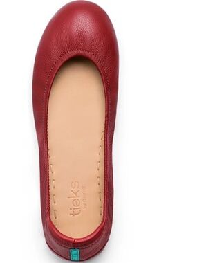 Tieks Leather Ballet Flat in Deep Red with Teal Heel Tab - Excellent Condition!